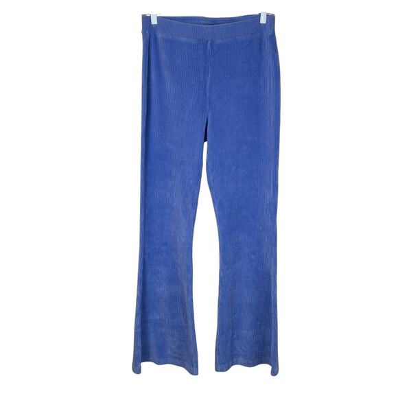 Aerie Sz L Light Blue Groove-on Velour High Waisted Flared Pants Loungewear - Picture 3 of 16